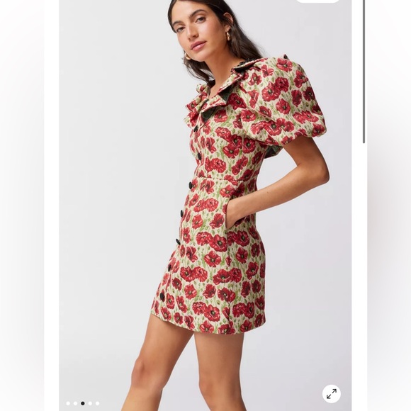 NWT SISTER JANE SHIRLEY POPPY TAPESTRY DRESS - TAN RED FLORAL Sz Small - Picture 2 of 16